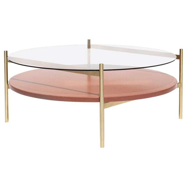 Duotone Circular Coffee Table,  Brass & Rust Mosaic