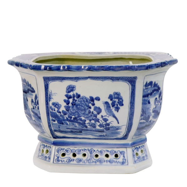Blue And White Porcelain Octagonal Foot Bath Floral Brid By Legends Of Asia