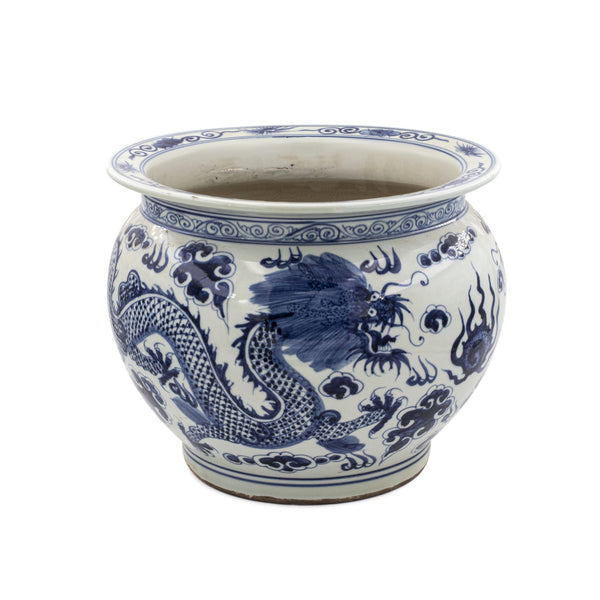 Blue And White Porcelain Pot Planter Dragon Motif By Legends Of Asia