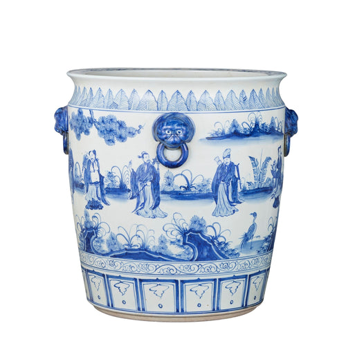 Blue And White Porcelain Eight Immortals Planter With Lion Handle By Legends Of Asia