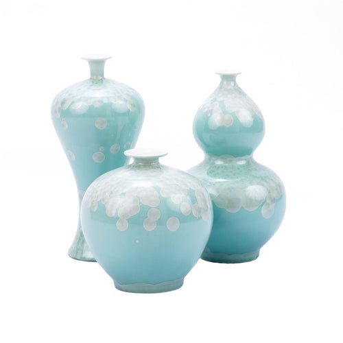 Chinoiserie Green Crystal Shell Vases Set Of 3 By Legends Of Asia