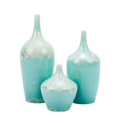 Contemporary Green Crystal Shell Vases Set Of 3 By Legends Of Asia