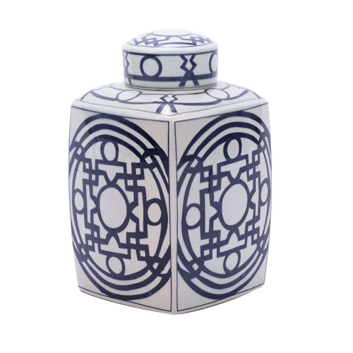 B&W Square Tea Jar With Pattern Of Lines Large By Legends Of Asia