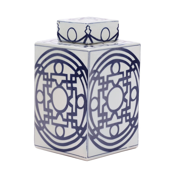 D B&W Square Tea Jar With Pattern Of Lines By Legends Of Asia