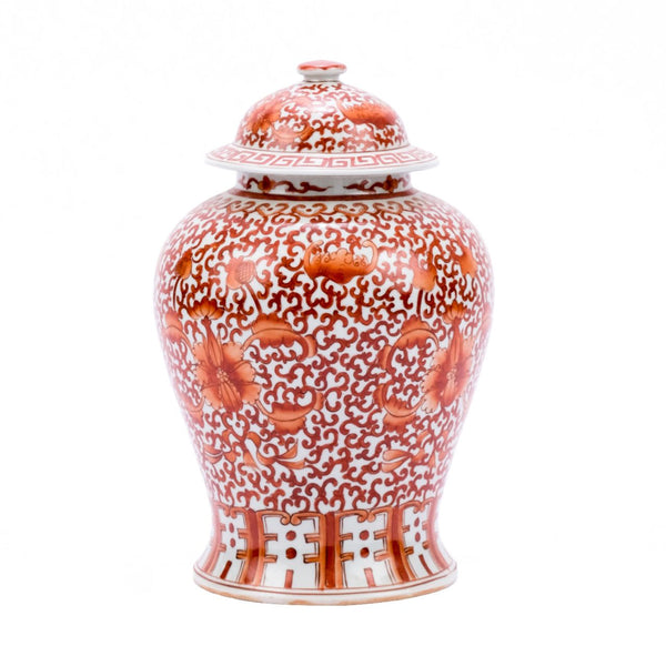 Coral Red Twisted Lotus Temple Jar By Legends Of Asia