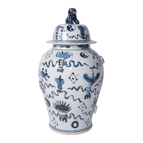 Blue And White Porcelain Antique Symbol Temple Jar By Legends Of Asia
