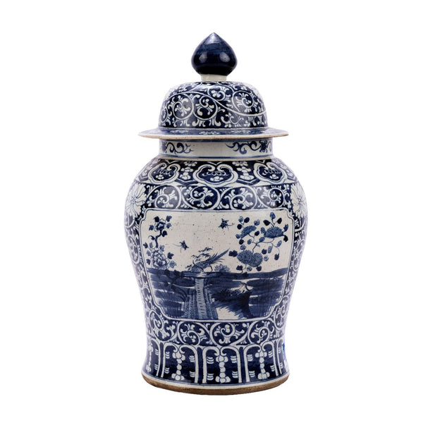 B&W Dynasty Temple Jar Floral Landscape Medallion By Legends Of Asia