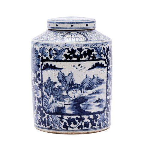B&W Dynasty Tea Jar Floral Landscape Medallion By Legends Of Asia