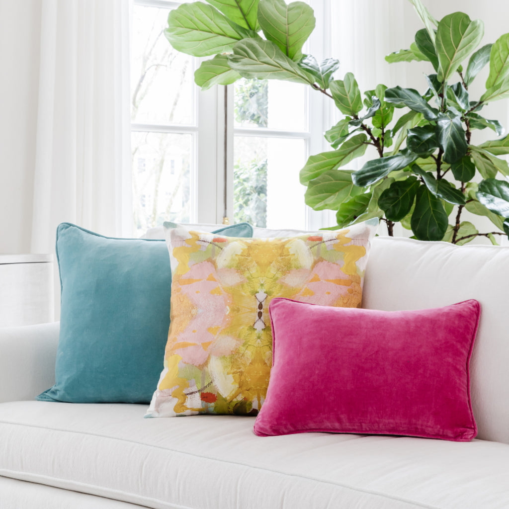 Jardin Yellow Cotton Linen Pillow by Laura Park