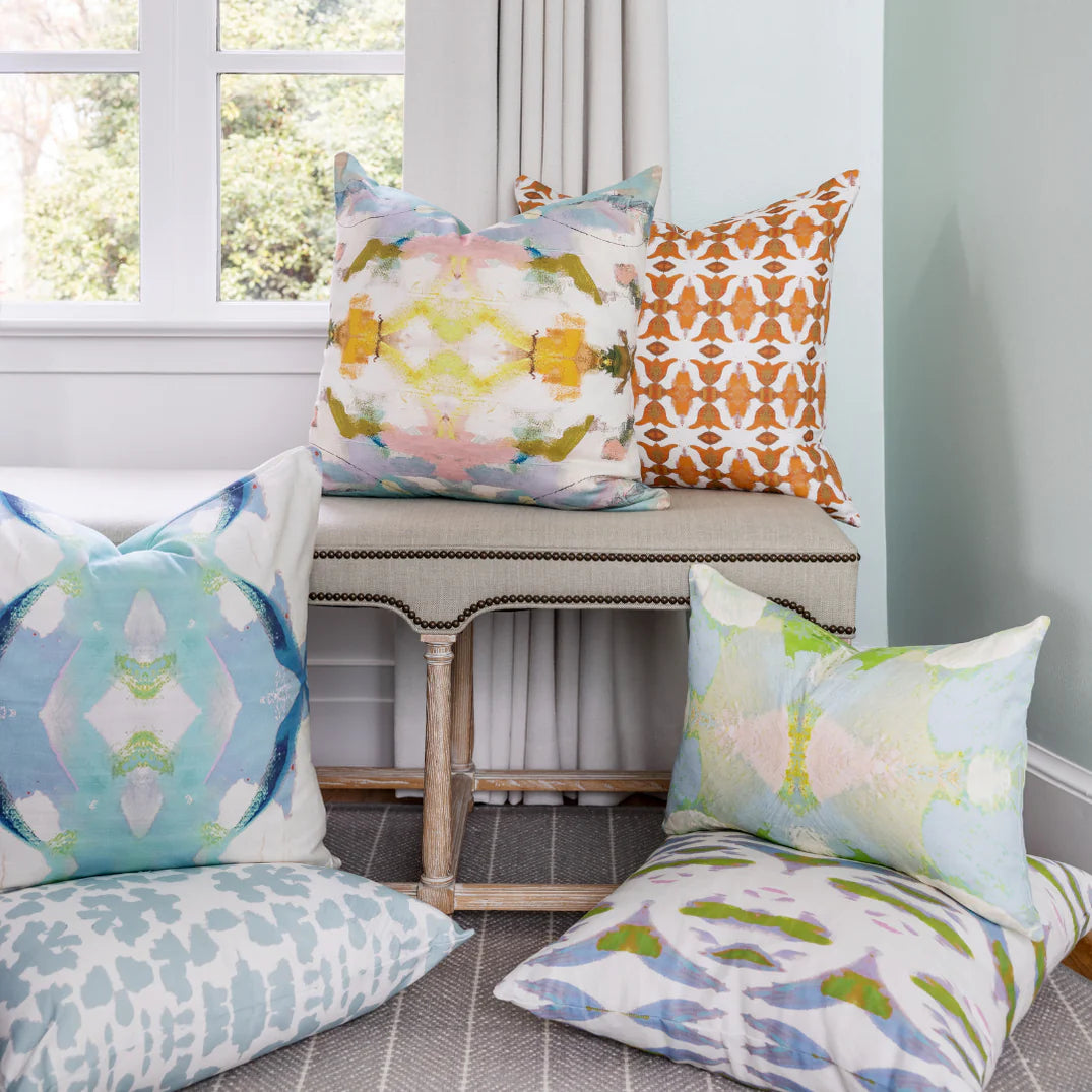 Laura Park Jasmine Blue Linen Cotton Pillow