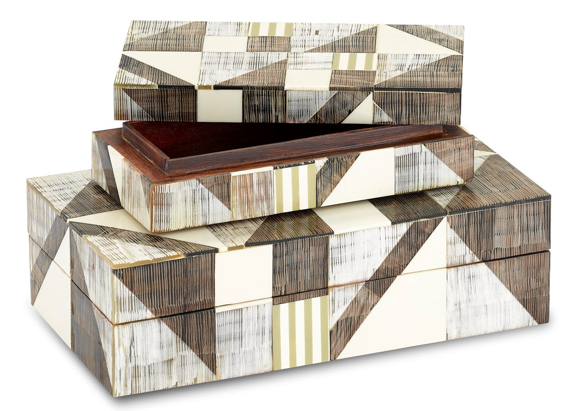 Currey And Company Modernist Bone And Horn Boxes Set Of 2