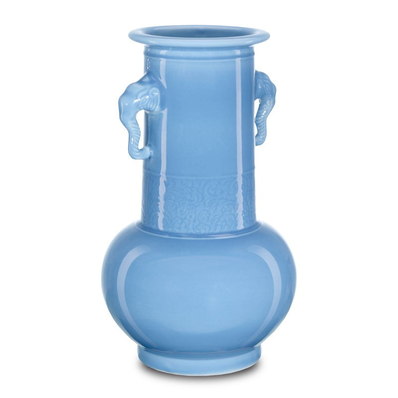 Currey And Company Sky Blue Elephant Handles Vase