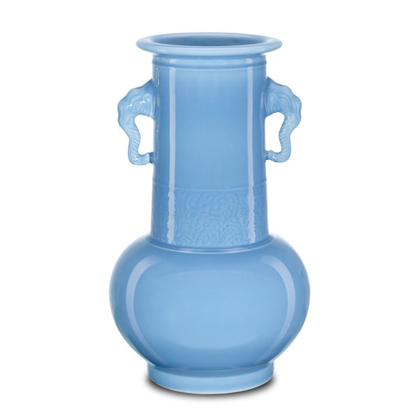 Currey And Company Sky Blue Elephant Handles Vase