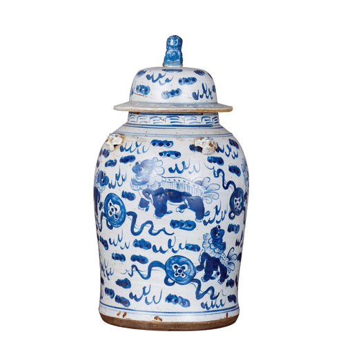 Vintage Temple Jar Lion Motif Small By Legends Of Asia