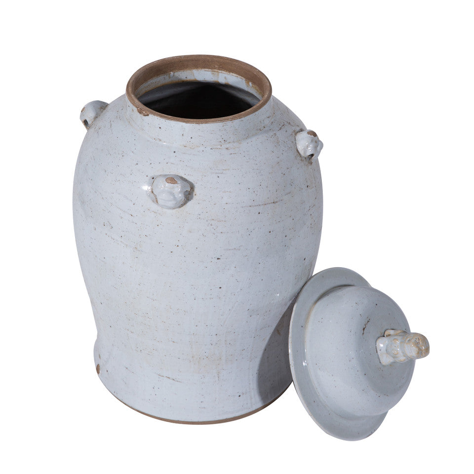 Vintage White Temple Jar  By Legends Of Asia