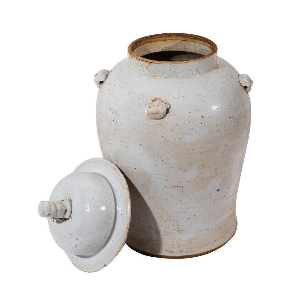 Vintage White Temple Jar  By Legends Of Asia