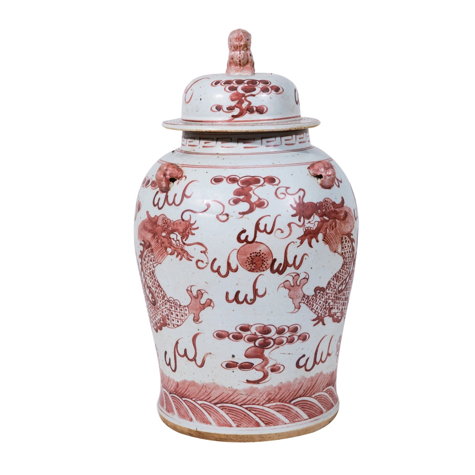 Rustic Maroon Red Dragon Temple Jar by Legends Of Asia