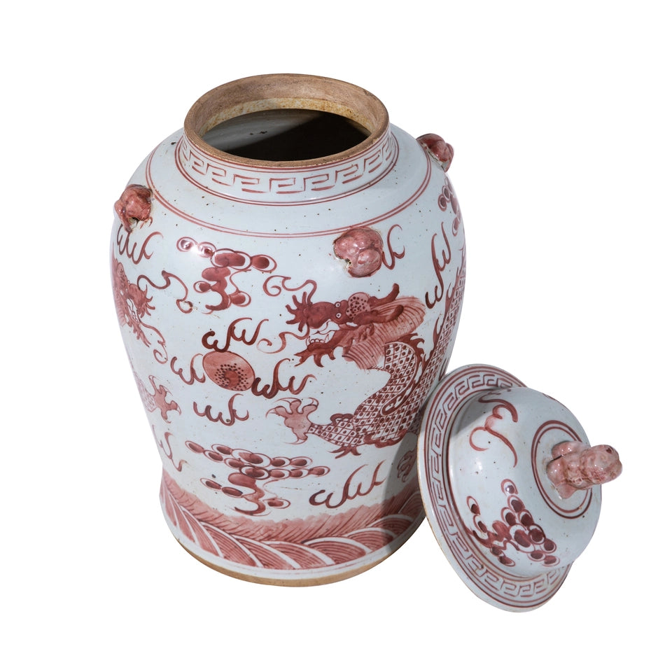 Rustic Maroon Red Dragon Temple Jar by Legends Of Asia