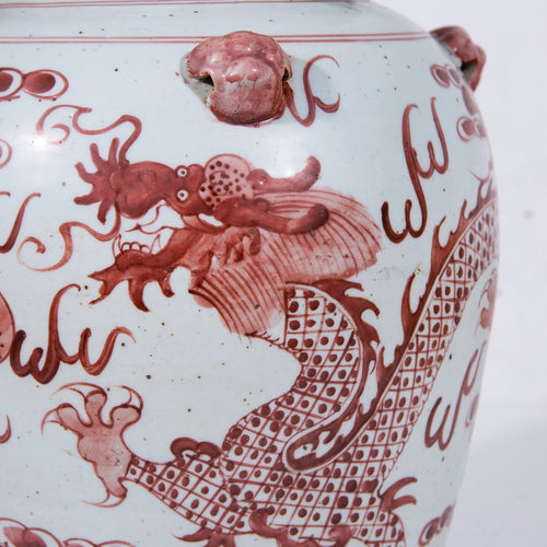 Rustic Maroon Red Dragon Temple Jar by Legends Of Asia