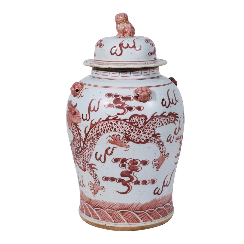 Rustic Maroon Red Dragon Temple Jar by Legends Of Asia