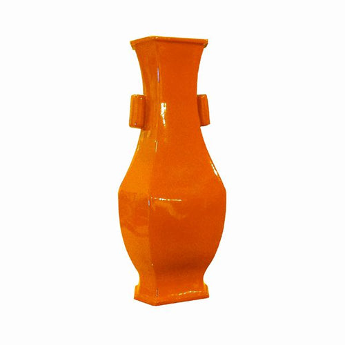 Hex Vase Wide Lip Orange Crackle By Legends Of Asia