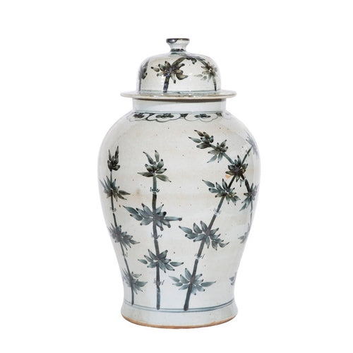 Indigo Porcelain Bamboo Motif Temple Jar by  Legends Of Asia