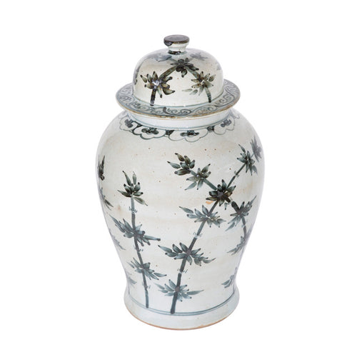 Indigo Porcelain Bamboo Motif Temple Jar by  Legends Of Asia