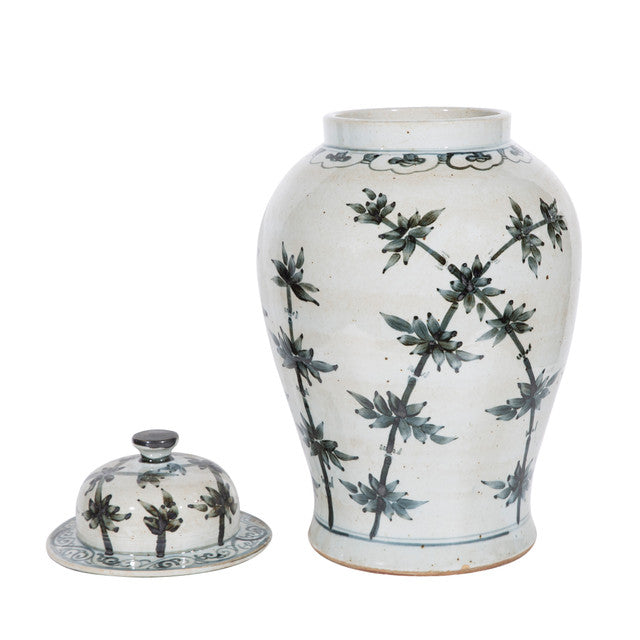 Indigo Porcelain Bamboo Motif Temple Jar by  Legends Of Asia