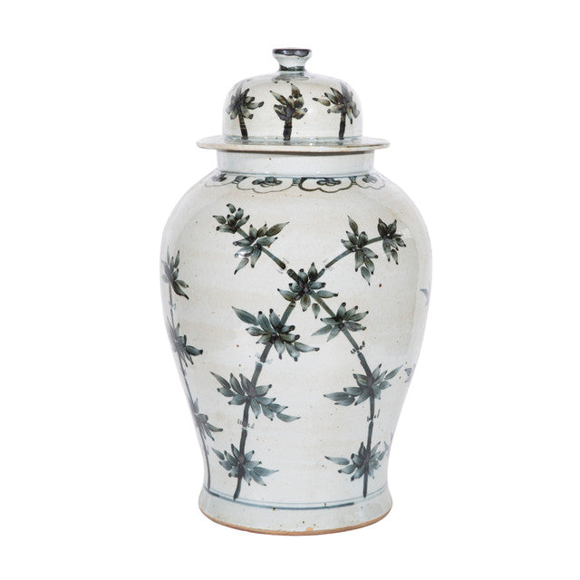 Indigo Porcelain Bamboo Motif Temple Jar by  Legends Of Asia