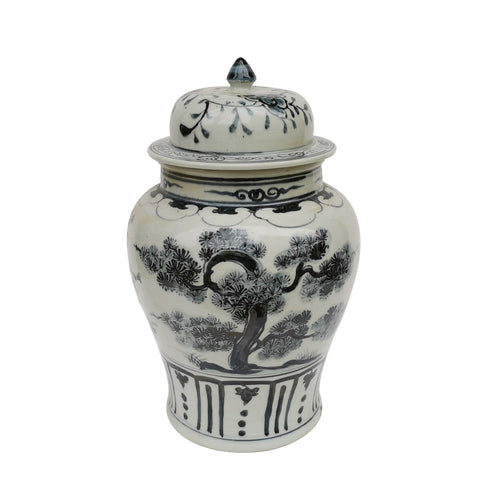 Indigo Porcelain Temple Jar Plants Motif Small By Legends Of Asia