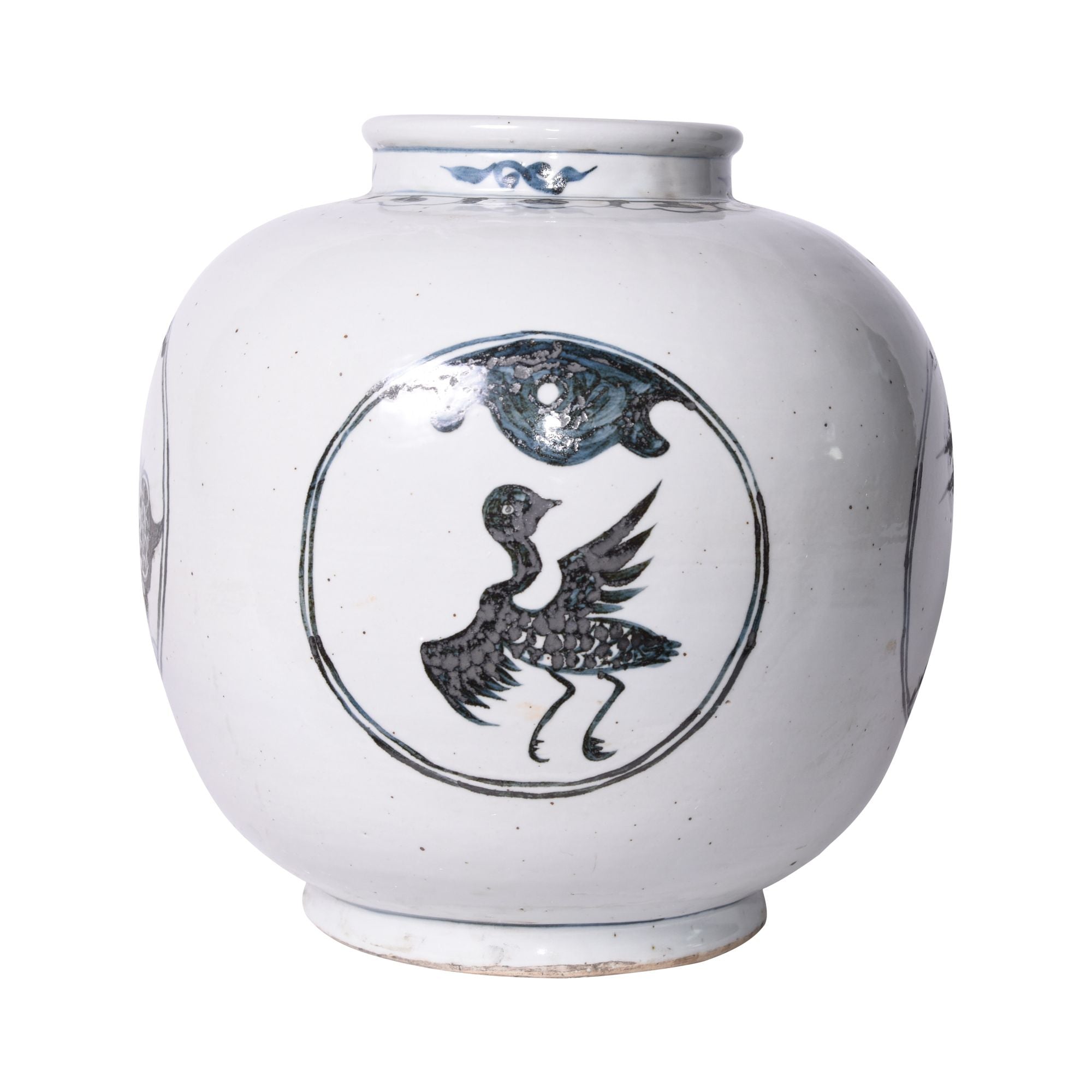 Indigo Medallion Jar Crane Turtle Motif By Legends Of Asia