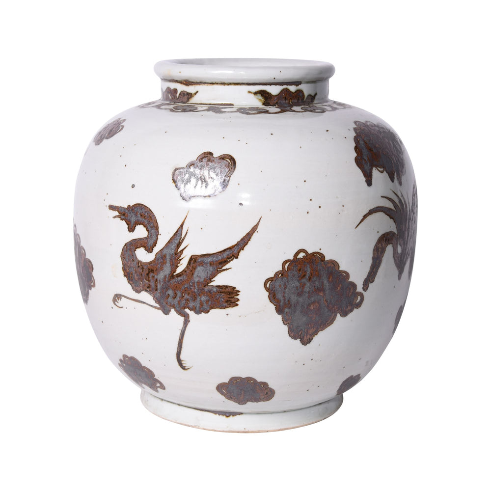 Rusty Brown Open Top Jar Bird Motif By Legends Of Asia