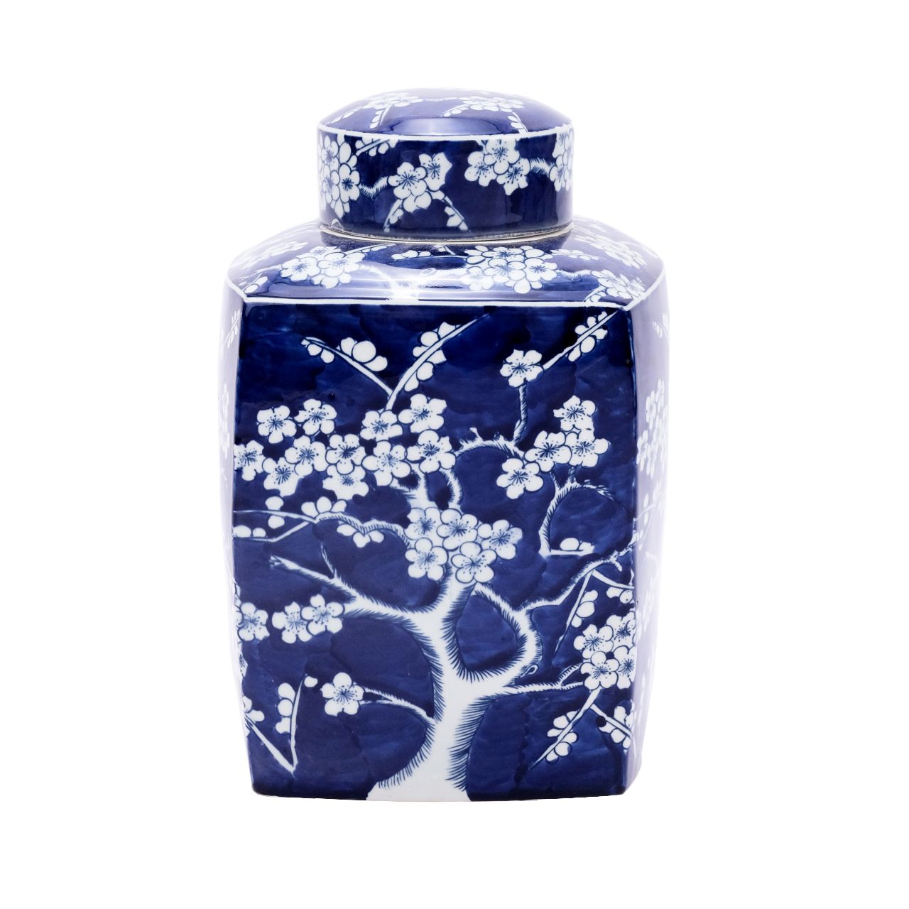 B&W Square Tea Jar Plum Motif By Legends Of Asia