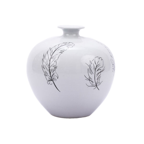 White Pomegranate Vase With Black Feathers By Legends Of Asia