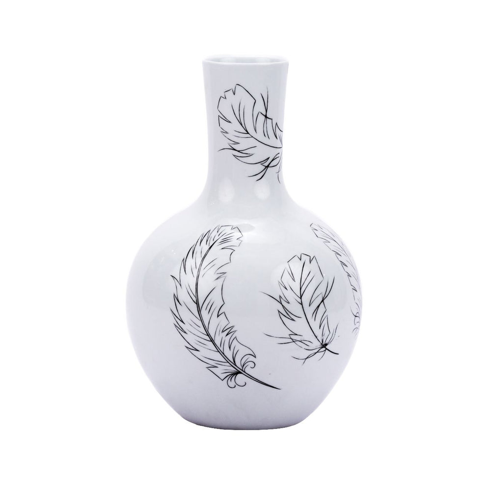Globular Vase With Black Feathers