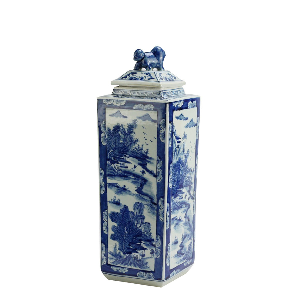 Blue And White Tall Square Jar Landscape By Legends Of Asia