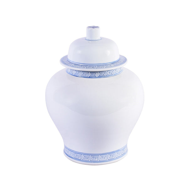 Blue & White Porcelain Temple Jar With Greek Key Trim By Legends Of Asia