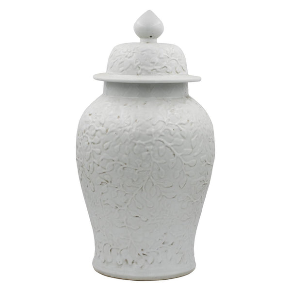 Vintage White Curly Vine Carving Temple Jar By Legends Of Asia