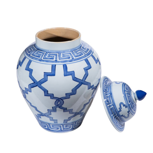 Blue And White Greek Key Grids Heaven Porcelain Jar, Legend of Asia