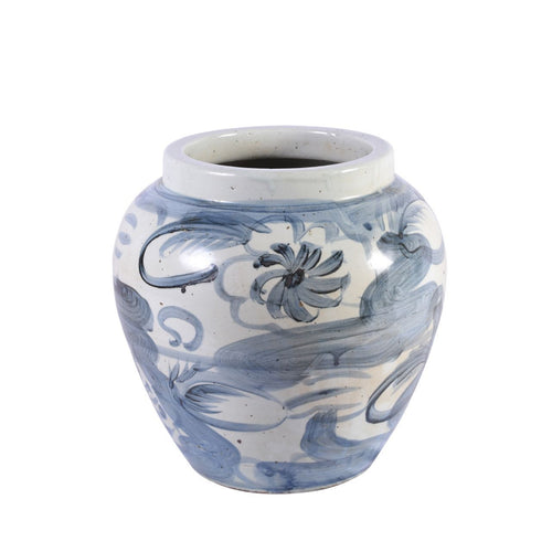 Blue And White Porcelain Twisted Flower Wide Open Top Jar By Legends Of Asia