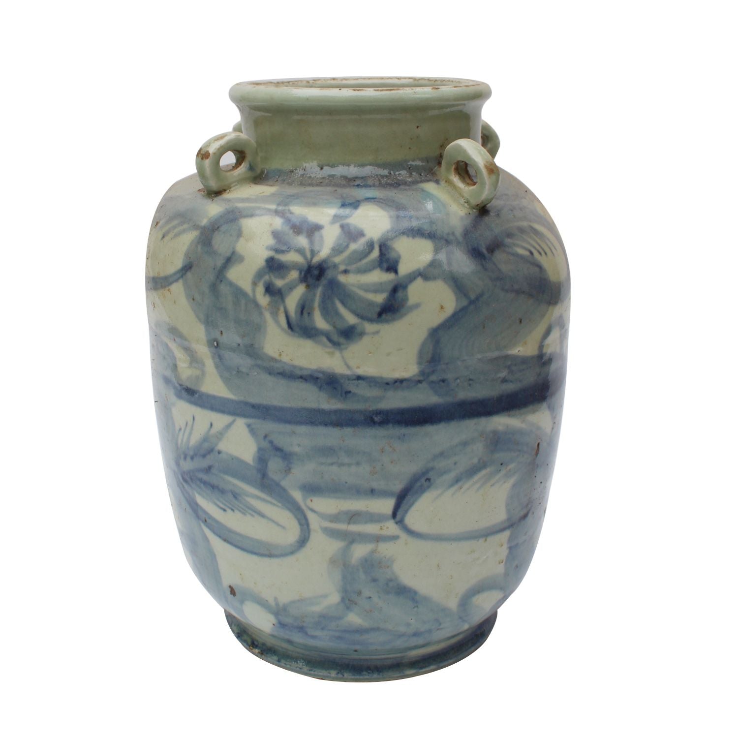 Blue And White Four Loop Handle Jar