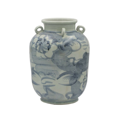 Blue And White Four Loop Handle Jar