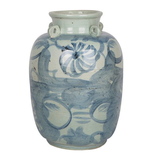 Blue And White Four Loop Handle Jar