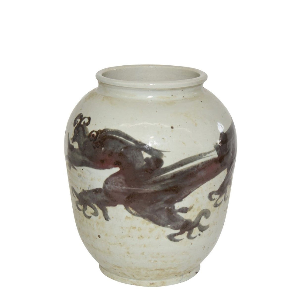 Dark Brown Squash Vase Dragon Motif By Legends Of Asia