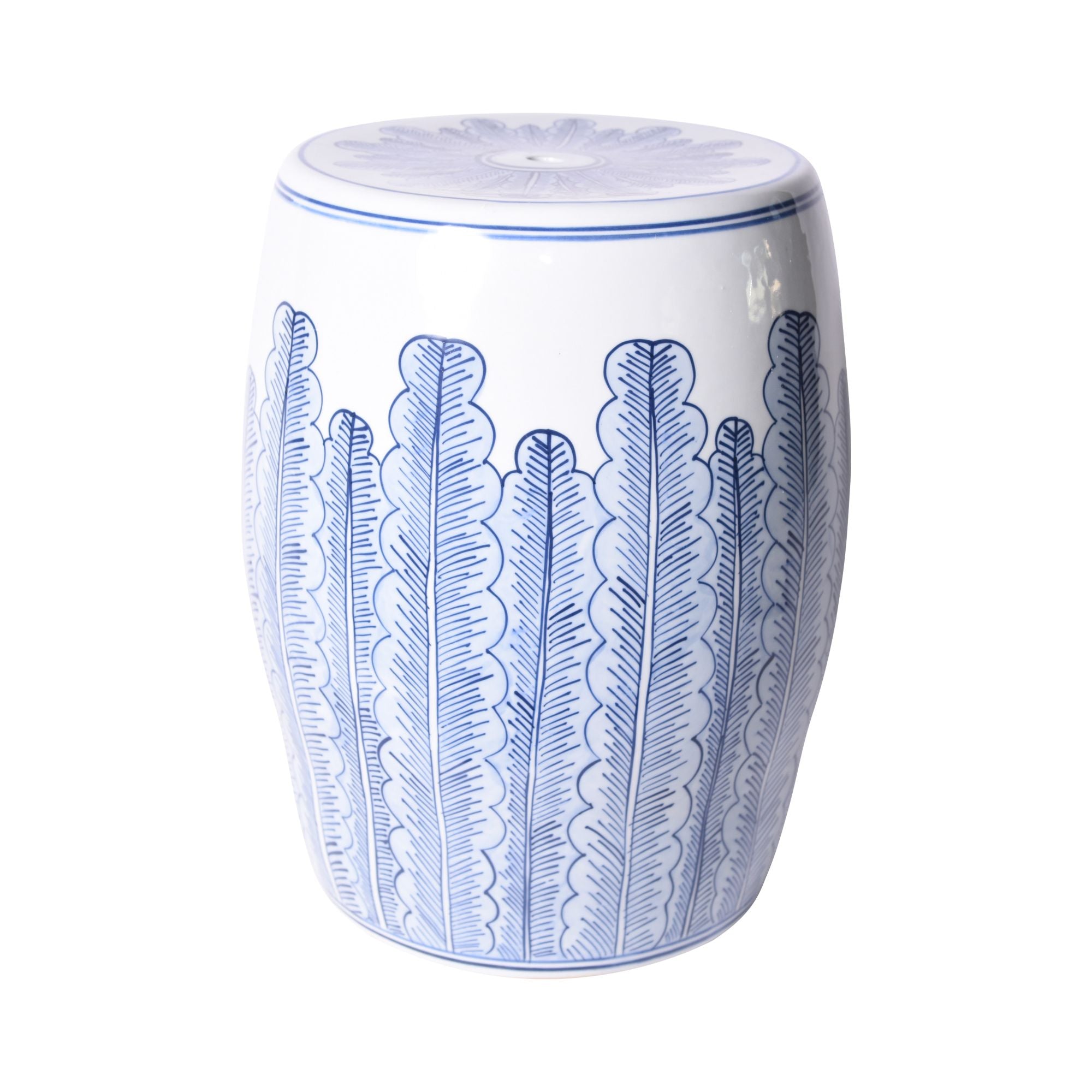 Blue And White Porcelain Banana Leave Garden Stool By Legends Of Asia