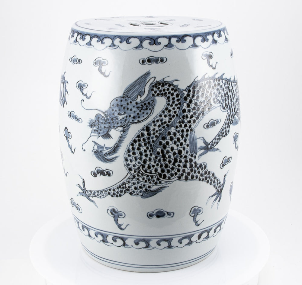 Hong Wu Blue Dragon Porcelain Garden Stool by Legend of Asia