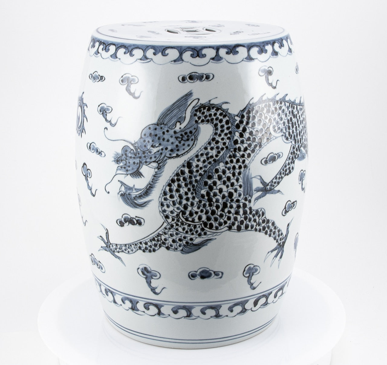 Hong Wu Blue Dragon Porcelain Garden Stool by Legend of Asia