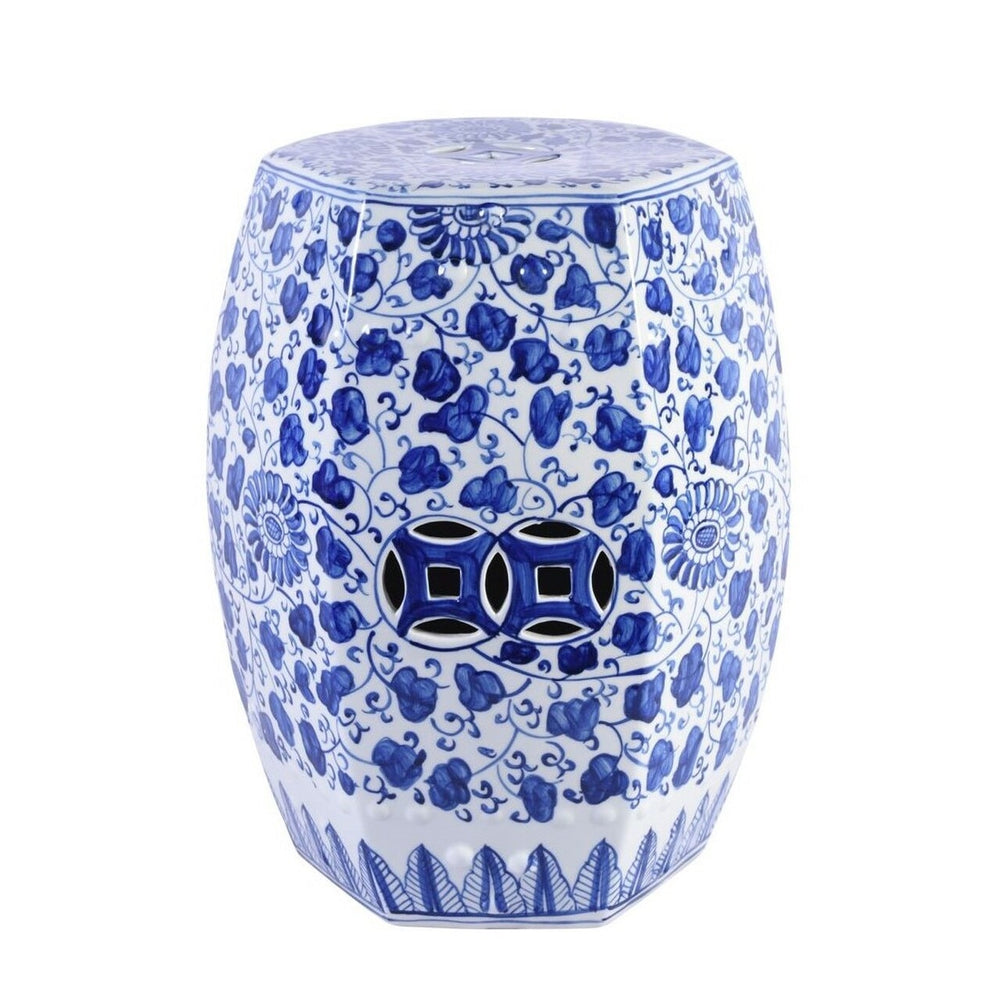 Blue & White Hex Porcelain Garden Stool Grape Vines