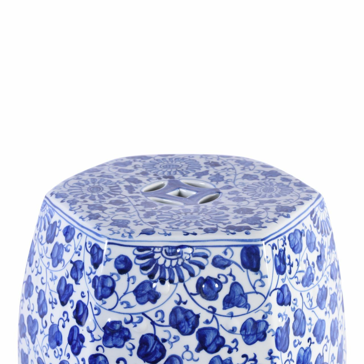 Blue & White Hex Porcelain Garden Stool Grape Vines
