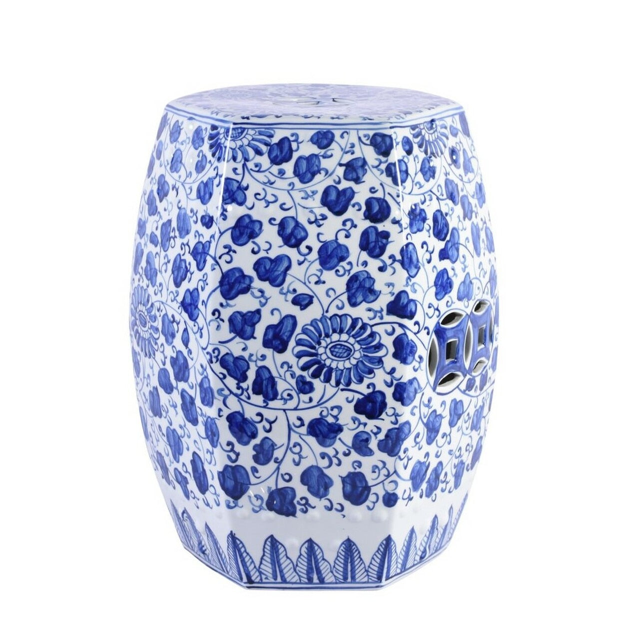 Blue & White Hex Porcelain Garden Stool Grape Vines
